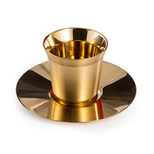 Spieël vlekvrye staal koffiebeker en skottelstel met lepel